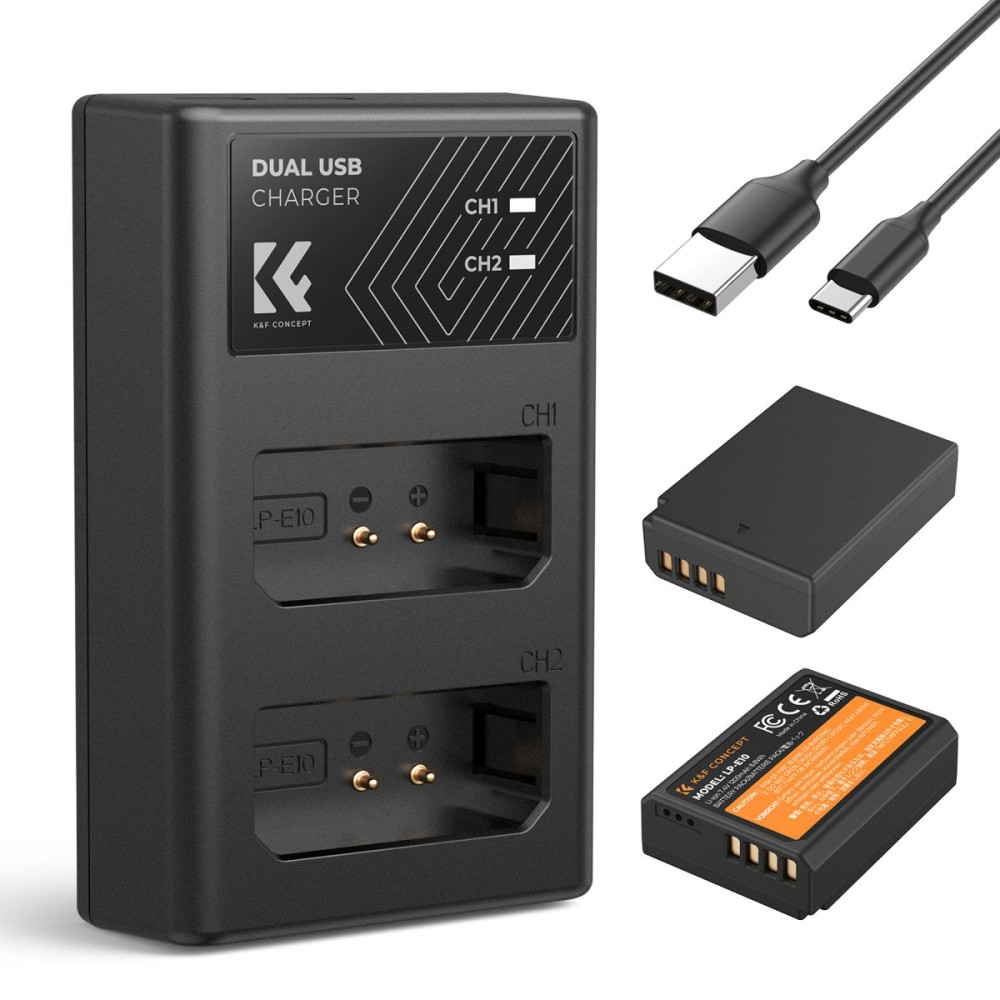 K&F Concept LP-E10 Battery and Charger Pack - 2 Batteries + Dual Charger