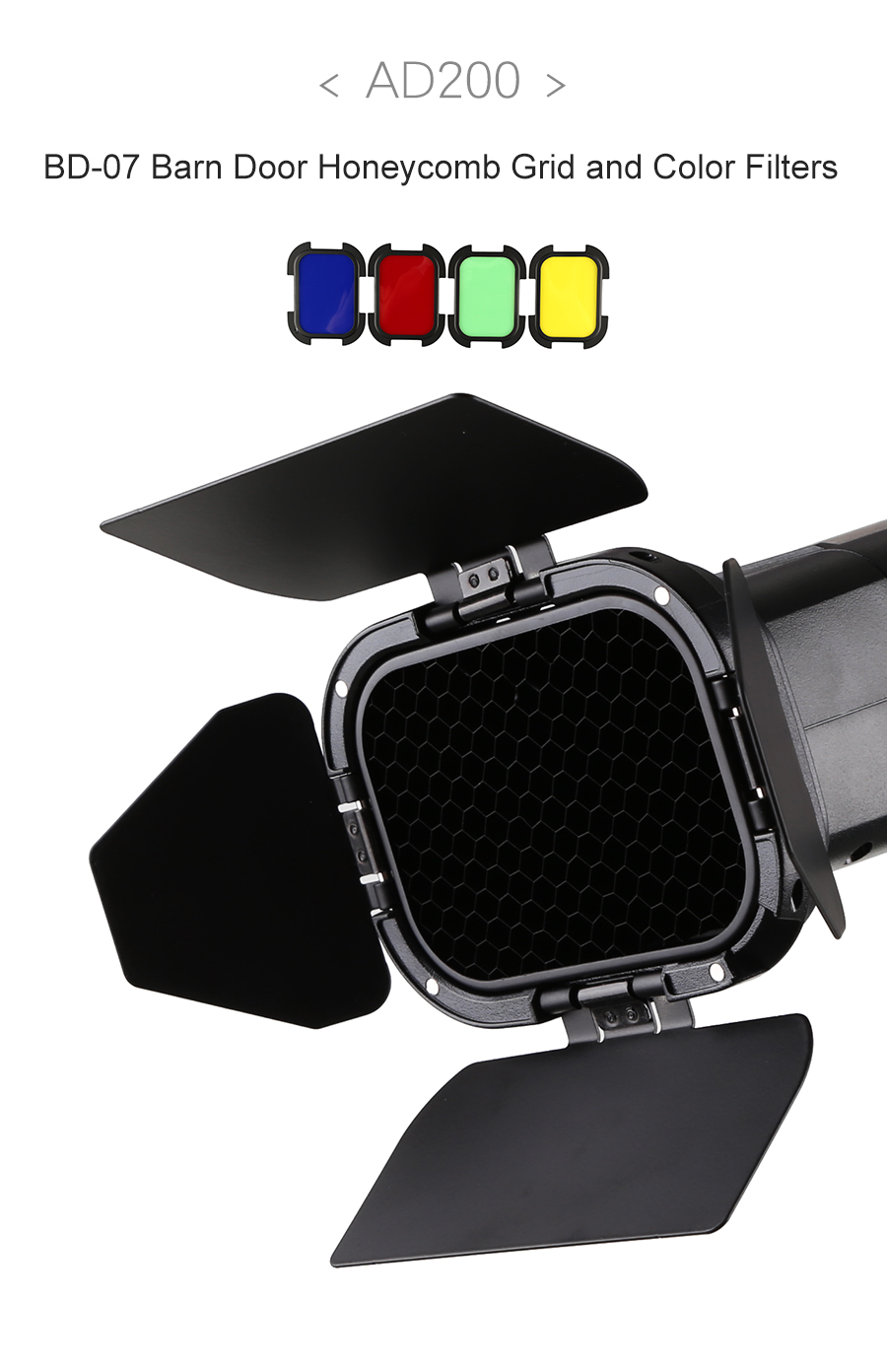Godox BD-07 Barn door grid and gels set for AD200