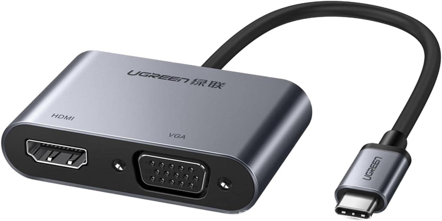 UGREEN USB-C to HDMI + VGA +USB 3.0 Adapter with 100W PD – Space Gray