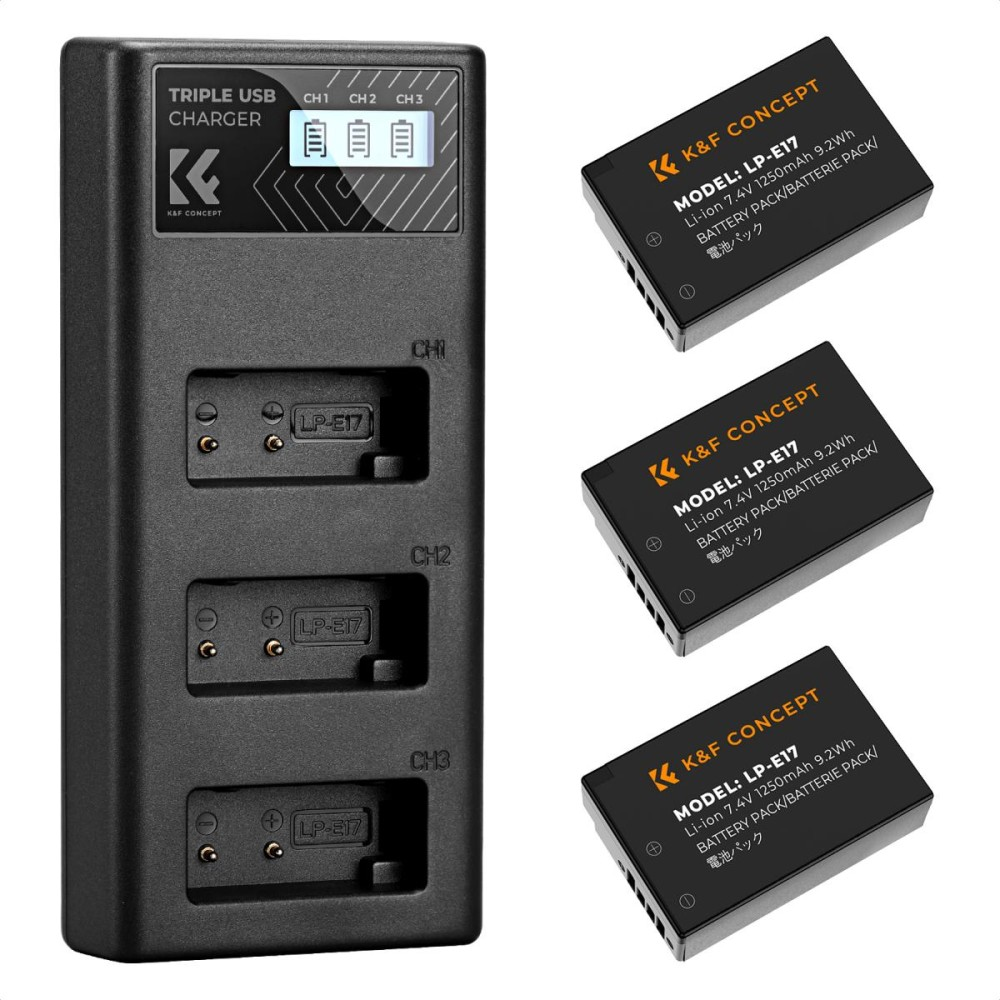 K&F Concept LP-E17 Battery Pack - 3 Batteries + Tripple Charger