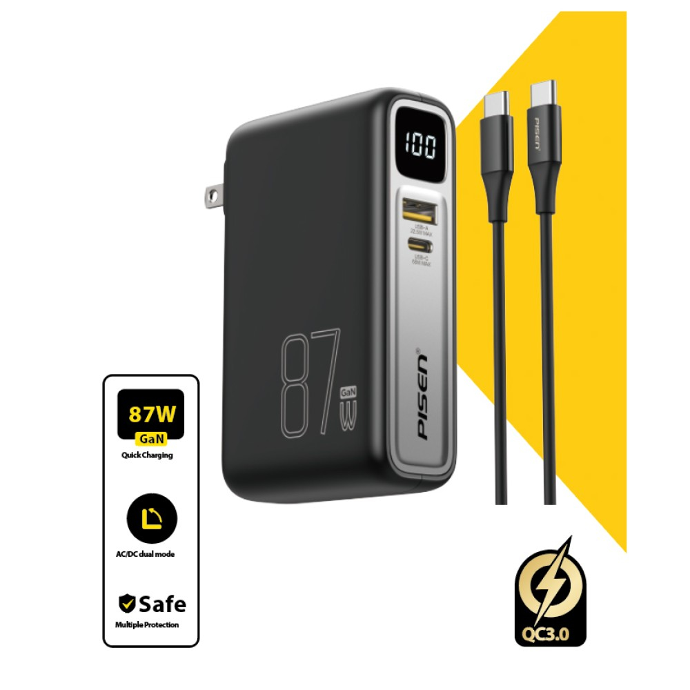 Pisen 87W Built-in Foldable Plug Fast Charging 10000mAh Power Bank