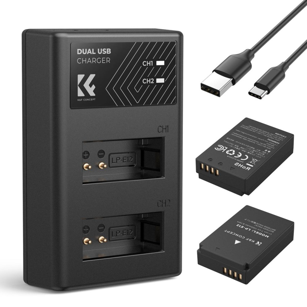 K&F Concept LP-E12 Battery Pack - 2 Batteries + Dual Charger