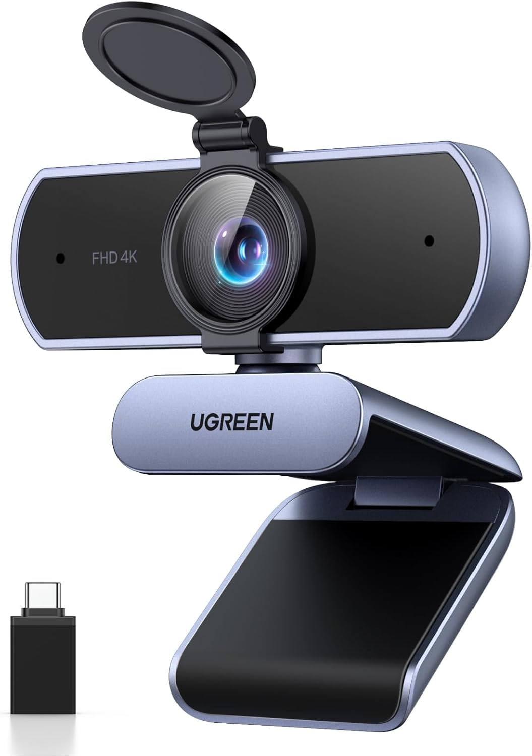 UGREEN CM831 65381 4K Webcam for PC Ultra HD Web Camera with Microphone, Privacy Cover, 70° Fov, PDAF Autofocus, USB A & USB C Adapter