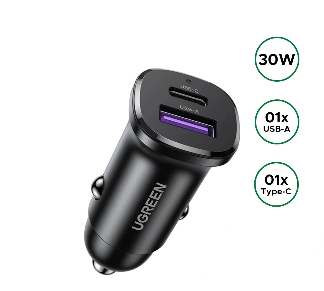 UGREEN 30W Type-C + USB Dual Port Car Charger