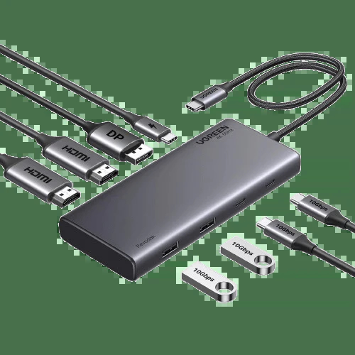 UGREEN CM639 35625 Triple Monitor USB-C Hub 8-Port Docking Station Multi Display Adapter Type-C Dock | USB-C to 2*USB3.0/2*USB-C 3.2 Gen 2/2*HDMI (4K @ 60 Hz)/1*DP(4K @ 60 Hz)/RJ45/SD&TF/100W PD